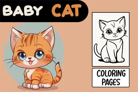 Cute Kittens Cartoon Baby Cat Coloring: Design & Creative Assets