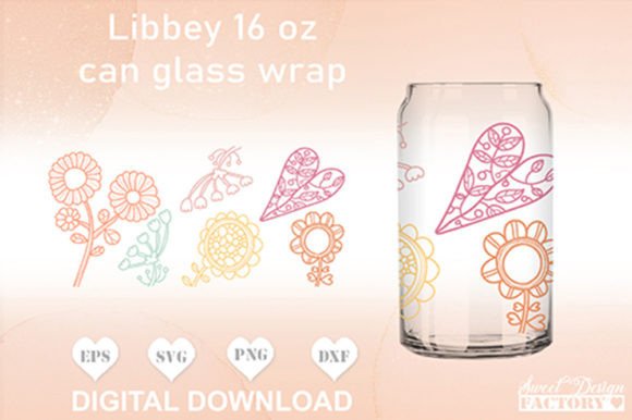 Folk Flowers Can Glass Svg: Retro Floral Design for DIY