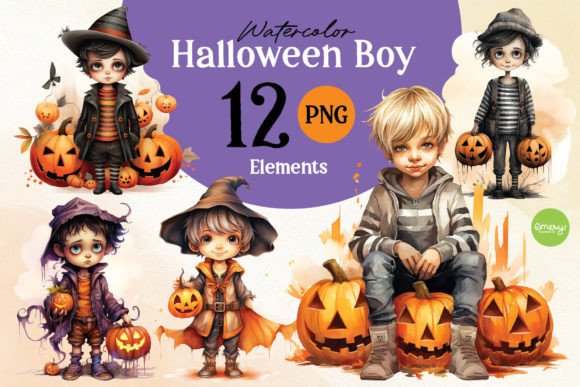 Halloween Boy Clipart: 12 PNG Elements for Creative Projects