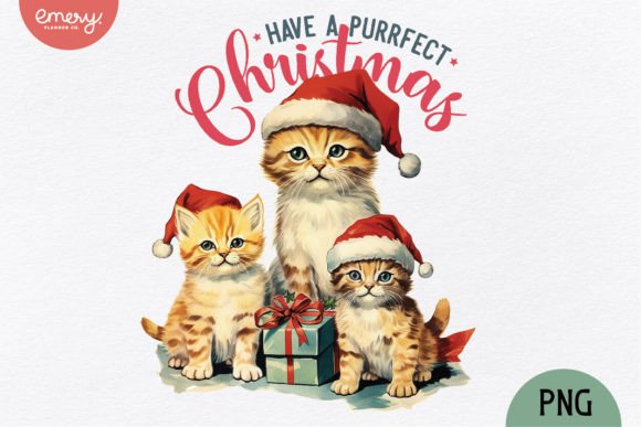 Vintage Christmas Cat PNG for Festive Sublimation Design