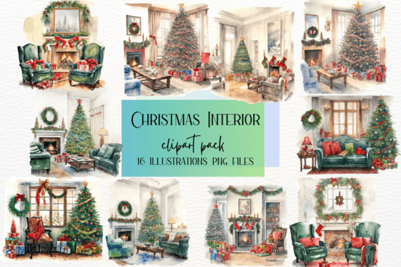Watercolor Christmas Cozy Interior: Elevate Your Holiday Designs